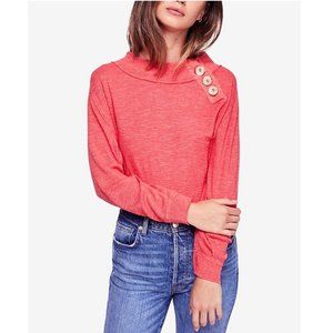 Free People Don't Forget Me Knit Top Size Small Button-Detail Thermal Coral Pink